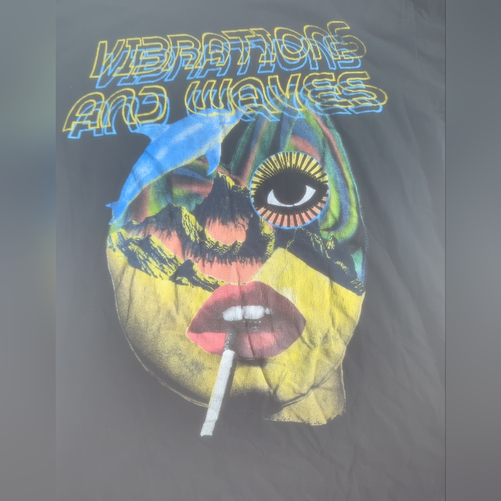 Vibrant Graphic Tee with Artistic Face Design Pink Dolphin Medium